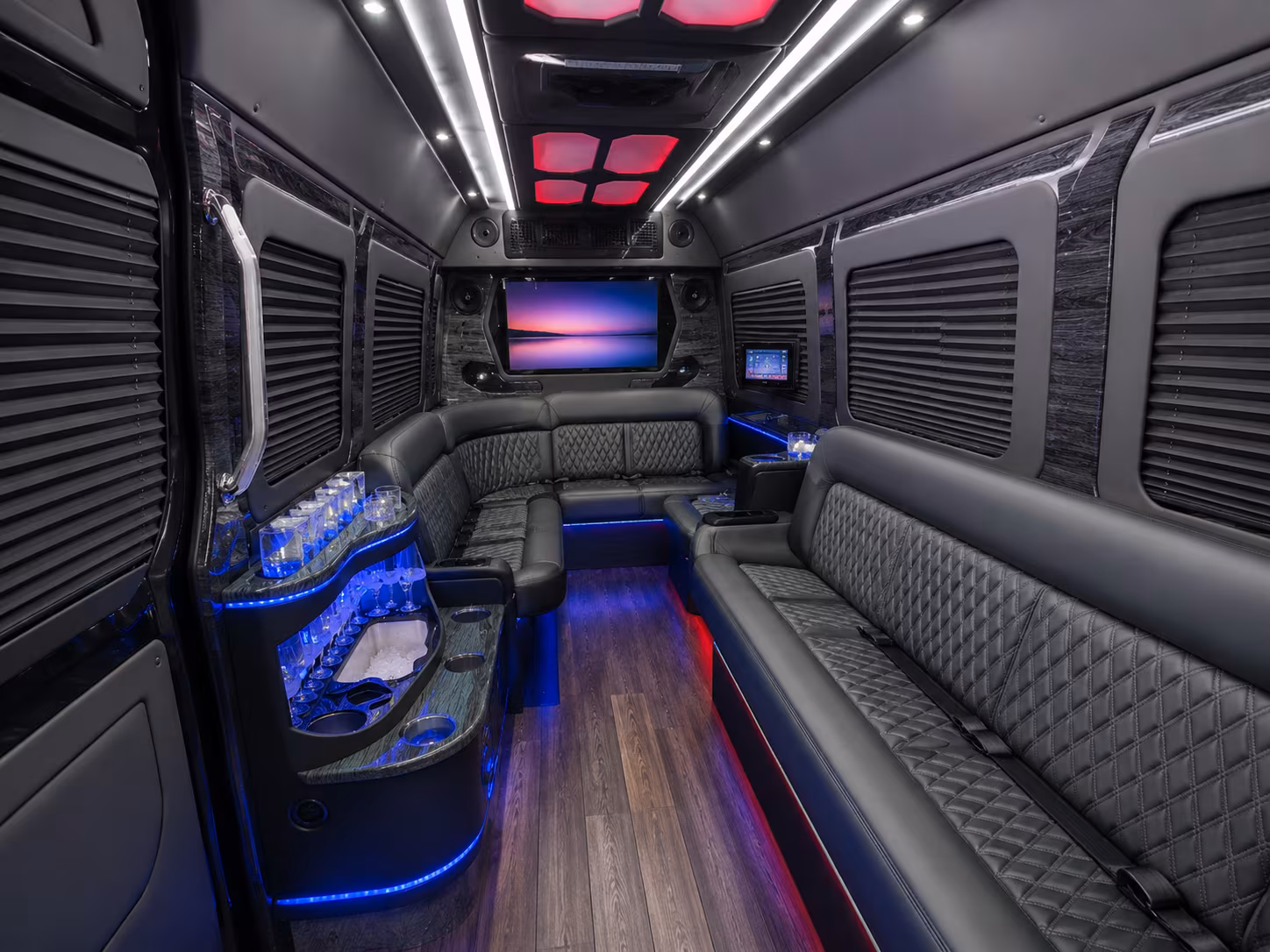 stockton 25 passenger party bus inside