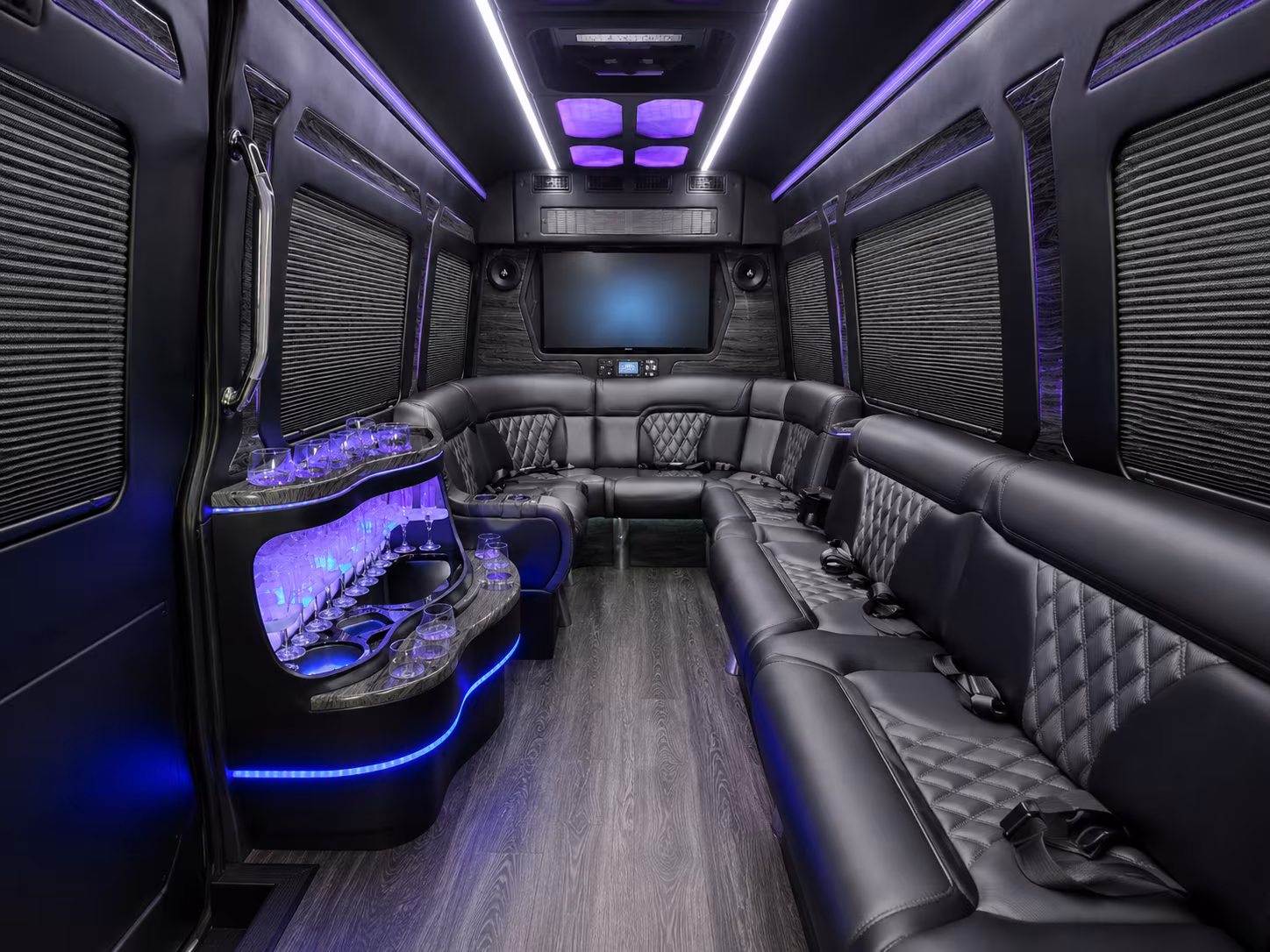 stockton 50 passenger party bus inside